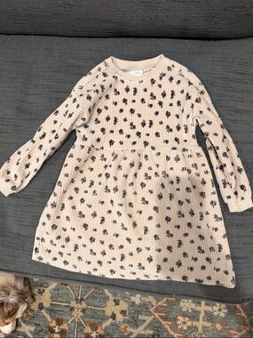Zara Cream Corduroy Dress with Black Floral Print